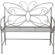 Clayre & Eef Tuinbank  108x55x99 cm Grijs Ijzer Rechthoek Vlinder Bank...