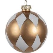 Clayre & Eef Kerstbal Ø 8x8 cm Goudkleurig Wit Glas Kerstboomversierin...