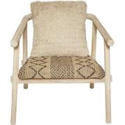 Fauteuil in Teak met Stoffen Zitting in Etnische Stijl L67 x H66 cm - ...