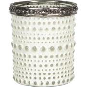 Clayre & Eef Theelichthouder  Ø 5x6 cm Wit Glas Metaal Rond Waxinelich...