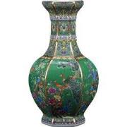 Fine Asianliving Chinese Vaas Porselein Bloemen Vogels Groen D19xH32cm