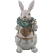 Clayre & Eef Beeld Konijn 17x14x33 cm Wit Groen Polyresin Woonaccessoi...