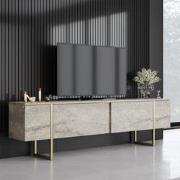 TV Meubel Travertijn Luxe 180x50x30 - Gouden Frame