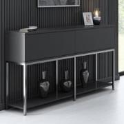 Modern Dressoir Antraciet Lord 150x30x80 - Zilver Frame - Twee Vakken