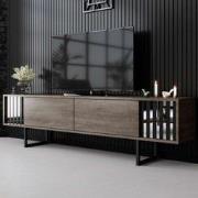 TV Meubel Walnoot Chrome Line 180x48x30 - Zwart Frame