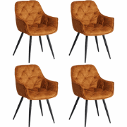 Set van 4 Eetkamerstoelen Velvet Okergeel Stof Audrey - Met Armleuning...