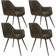 Set van 4 Industriële Eetkamerstoelen Cara Groen Ruitpatroon - Kunstle...