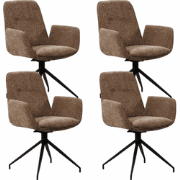 Set van 4 Draaibare Eetkamerstoelen Nela Chenille Taupe - Met Armleuni...