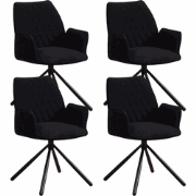 Set van 4 Draaibare Eetkamerstoelen Novan Zwart Bouclé – 180° Draaibaa...