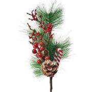 Clayre & Eef Decoratie Tak 39 cm Rood Groen Kunststof Zuurstok Kerst K...