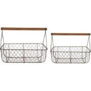 Clayre & Eef Opbergmand Set van 2  36x17x12/27 cm Bruin Ijzer Hout Rec...