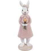 Clayre & Eef Decoratie Beeld Konijn 23 cm Wit Roze Kunststof