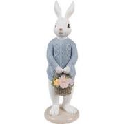 Clayre & Eef Decoratie Beeld Konijn 24 cm Wit Blauw Kunststof