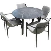 Tuinset Teeburu tafel black, slate dia. 120 cm met 4 stoelen Youkou st...