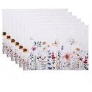 Clayre & Eef Placemats Set van 6  48x33 cm Wit Groen Katoen Rechthoek ...