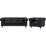 Beliani CHESTERFIELD - Zitgroep-Zwart-Kunstleer
