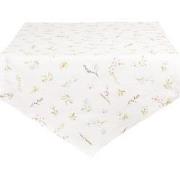 Clayre & Eef Tafelloper  50x160 cm Wit Roze Katoen Bloemen Tafelkleed