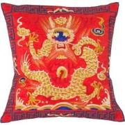 Fine Asianliving Chinese Kussen Volledig Geborduurd Rood Draak 45x45cm