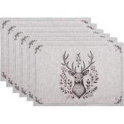 Clayre & Eef Placemats Set van 6 48x33 cm Beige Katoen Hert