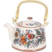Clayre & Eef Theepot met Filter 800 ml Wit Blauw Keramiek