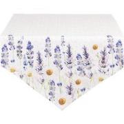 Clayre & Eef Tafelloper  50x160 cm Wit Groen Katoen Lavendel Tafelklee...
