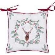 Clayre & Eef Stoelkussen Foam  40x40x4 cm Wit Rood Katoen Vierkant Her...