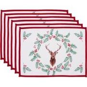 Clayre & Eef Placemats Set van 6  48x33 cm Wit Rood Katoen Rechthoek H...