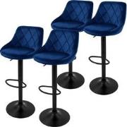 Set van 2 barkrukken 2x blauw fluwelen bekleding met rugleuning en voe...