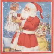 Clayre & Eef Servetten Papier Set van 20 33x33 cm Blauw Rood Kerstman