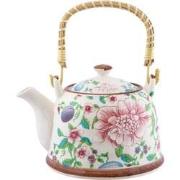 Clayre & Eef Theepot met Filter  700 ml Beige Roze Keramiek Rond Bloem...