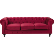 Beliani CHESTERFIELD - Driezitsbank-Rood-Fluweel