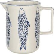 Clayre & Eef Decoratie Kan  1500 ml Beige Keramiek Rond Vissen Waterka...