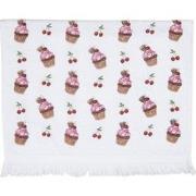 Clayre & Eef Gastendoekje  40x66 cm Wit Roze Katoen Rechthoek Cupcake ...