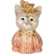 Clayre & Eef Decoratie Beeld Kat 12x9x18 cm Wit Roze Kunststof