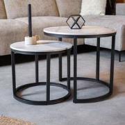 Ronde Salontafel Set van 2 Sintered Stone Marmerlook Paige Wit
