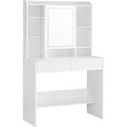 Coiffeuse 2 tiroirs, 7 niches et 1 miroir blanc - L90 cm
