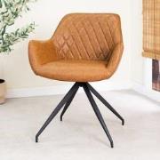 Industriële Eetkamerstoel Cognac Gian - Kunstleer - Ruitpatroon - Met ...