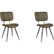 LABEL51 Eetkamerstoel Gus - Army green - Microfiber - set van 2