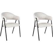 LABEL51 Eetkamerstoel Lowen - 58x60x84 cm - Ecru - Boucle - set van 2