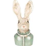 Clayre & Eef Beeld Konijn 17 cm Beige Groen Polyresin Woonaccessoires