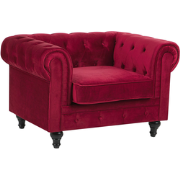 Beliani CHESTERFIELD - Fauteuil-Rood-Fluweel