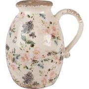 Clayre & Eef Decoratie Kan  20x16x22 cm Beige Roze Keramiek Bloemen Sc...