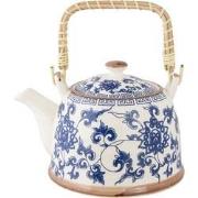 Clayre & Eef Theepot met Filter  700 ml Blauw Keramiek Rond Bloemen Th...