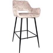 PTMD Fallon Velvet Khaki Bar Stool Black Metal Leg KD - set van 2