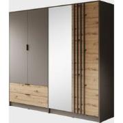 Meubella Kledingkast Roma - Grijs - Eiken - 221 cm - Met spiegel