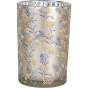 Clayre & Eef Theelichthouder Ø 12x18 cm Grijs Glas Bloemen