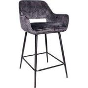 PTMD Fal LOW Velvet Anthracite Bar Stool Black Metal - set van 2