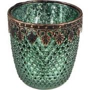 Clayre & Eef Theelichthouder  Ø 9x9 cm Groen Glas Metaal Waxinelichtho...