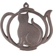 Clayre & Eef Onderzetters Pannen Theepot 15x15x1 cm Bruin Ijzer Pannen...