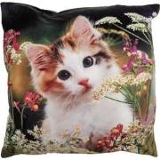 Clayre & Eef Kussenhoes 45x45 cm Groen Beige Polyester Kat Sierkussenh...